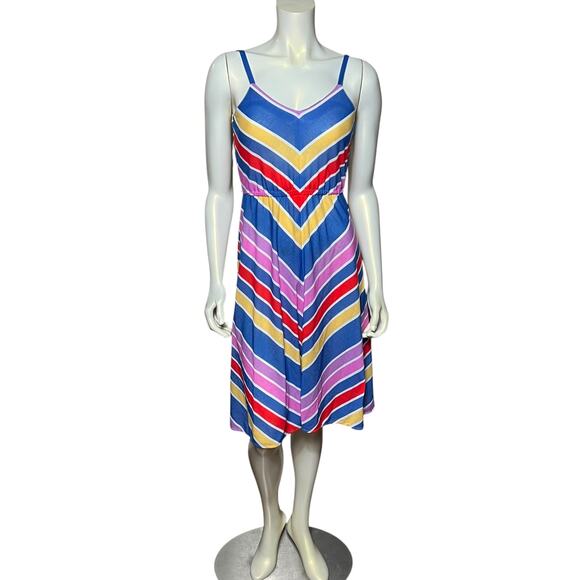 70s JR Dressworks Chevron Stripe Sundress Sweetheart Navy Multi Color Boho - Picture 1 of 11